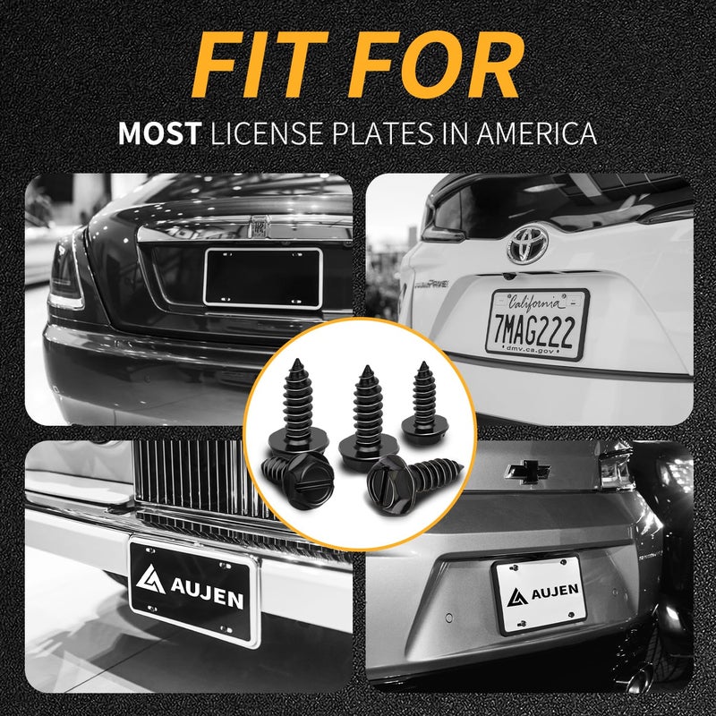 AUJEN License Plate Screws, Rustproof Stainless Steel License Plate Screw Kit, Suitable for Screw Holes Size of 3/4" x 1/4" License Plate Bolts, Black License Plate Screws for Most Vehicles (8 Pcs) - Image 3